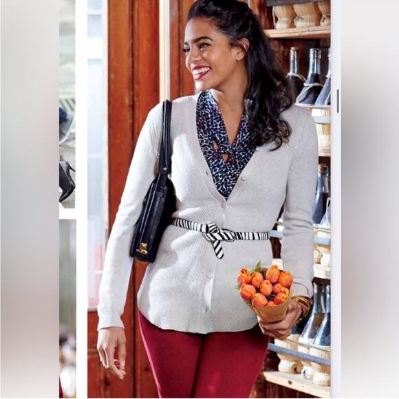 Cabi light gray mix knit button front v neck cardigan size Extra Small XS #3161 - Picture 1 of 16